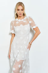 Romantic Floral Embroidered Lace Midi Dress