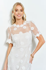 Romantic Floral Embroidered Lace Midi Dress