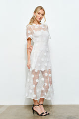 Romantic Floral Embroidered Lace Midi Dress