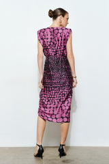 Satin Draped Polka Dot Wrap Midi Dress