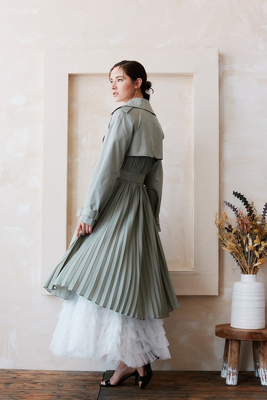 Belted Trench Coat With Pleated Back