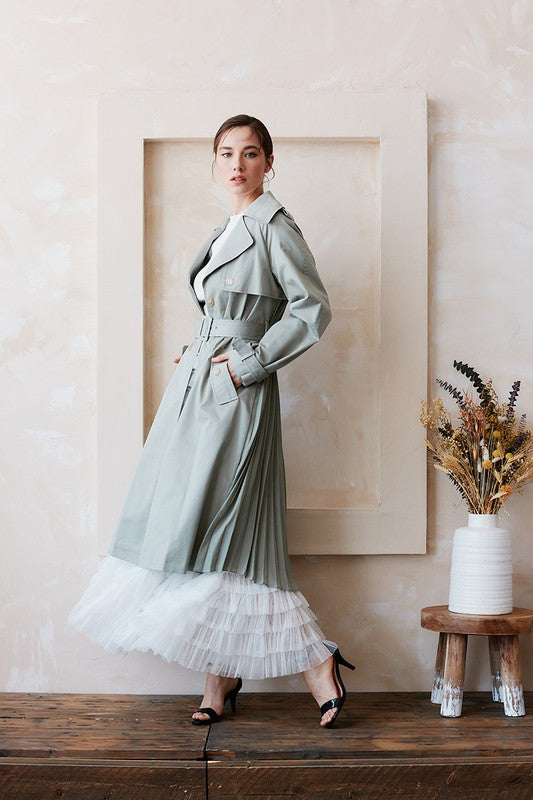Belted Trench Coat With Pleated Back