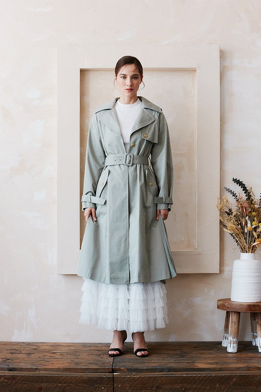 Belted Trench Coat With Pleated Back