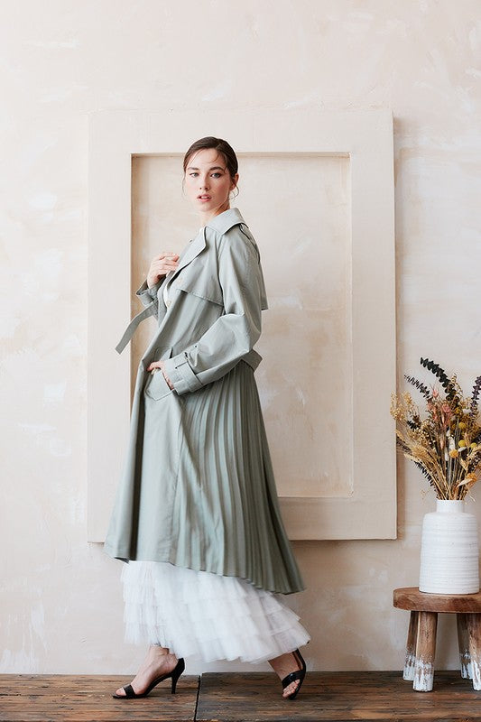 Belted Trench Coat With Pleated Back