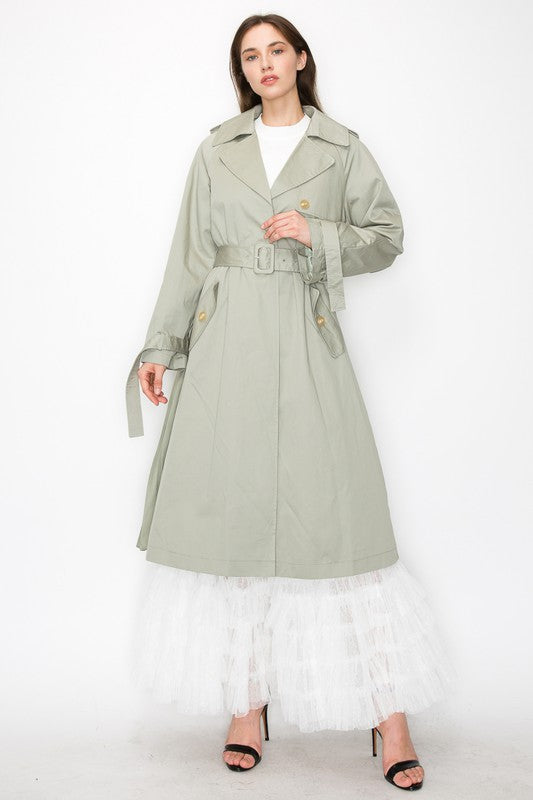 Belted Trench Coat With Pleated Back