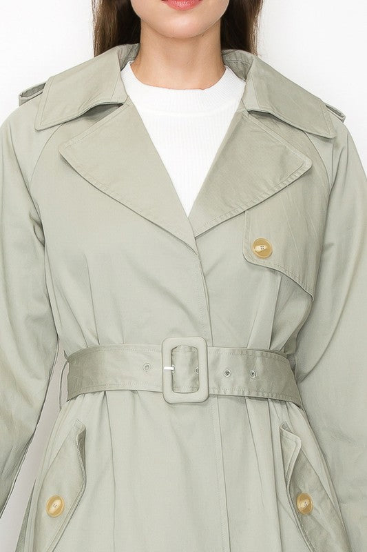 Belted Trench Coat With Pleated Back