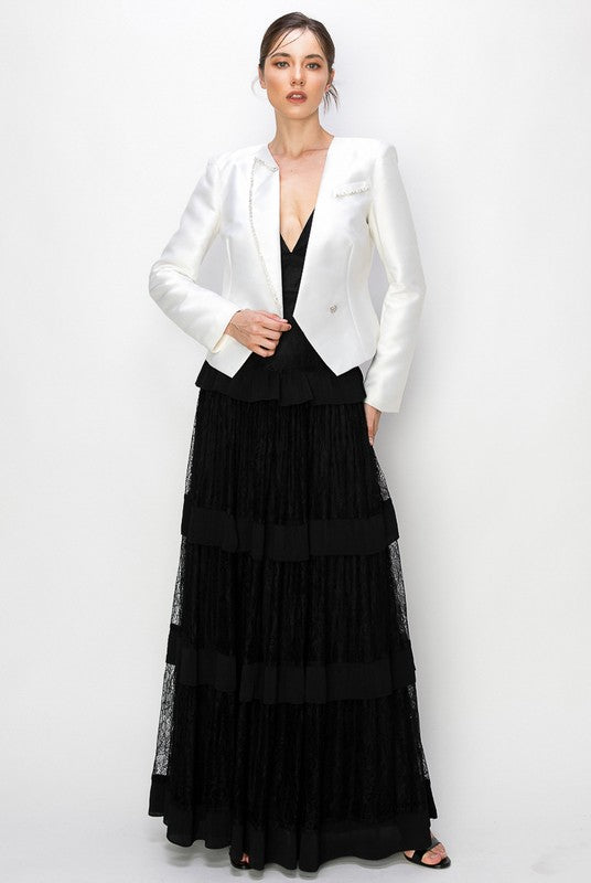 Asymmetric Rhinestone Trim Blazer