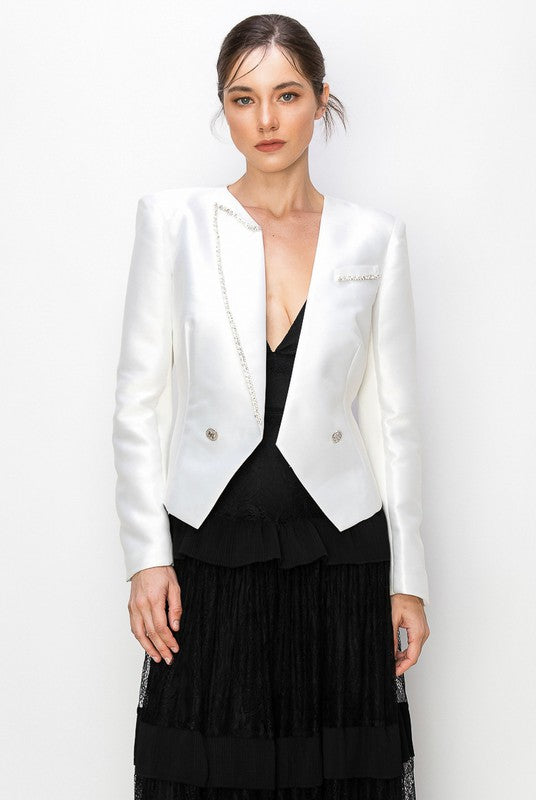 Asymmetric Rhinestone Trim Blazer