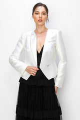 Asymmetric Rhinestone Trim Blazer