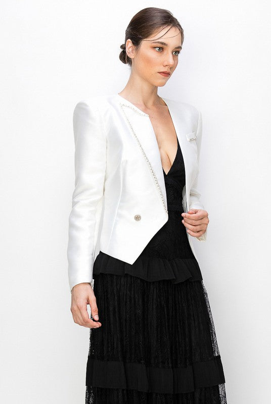Asymmetric Rhinestone Trim Blazer