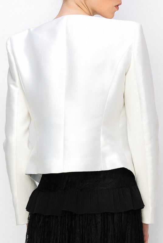 Asymmetric Rhinestone Trim Blazer