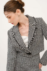 Monochrome Bouclé Textured Crop Blazer Jacket