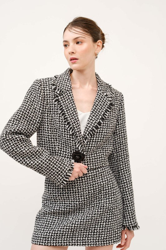 Monochrome Bouclé Textured Crop Blazer Jacket