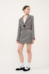 Monochrome Bouclé Textured Crop Blazer Jacket