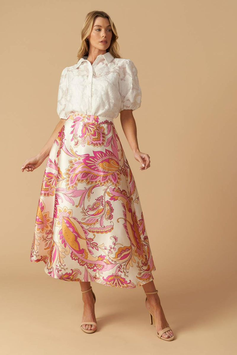 Printed Woven Midi A-Line Skirt