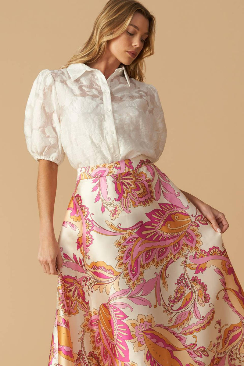 Printed Woven Midi A-Line Skirt