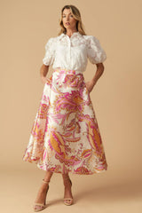 Printed Woven Midi A-Line Skirt