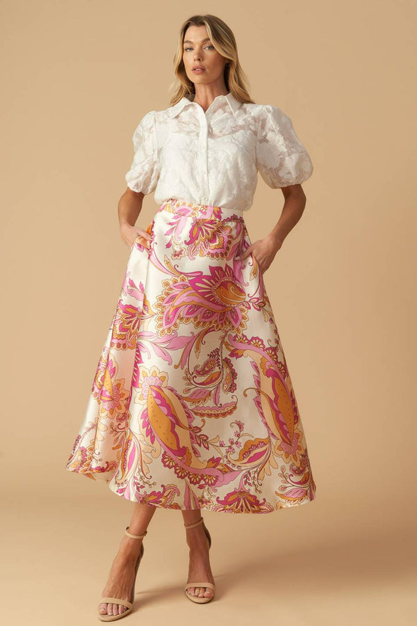 Printed Woven Midi A-Line Skirt