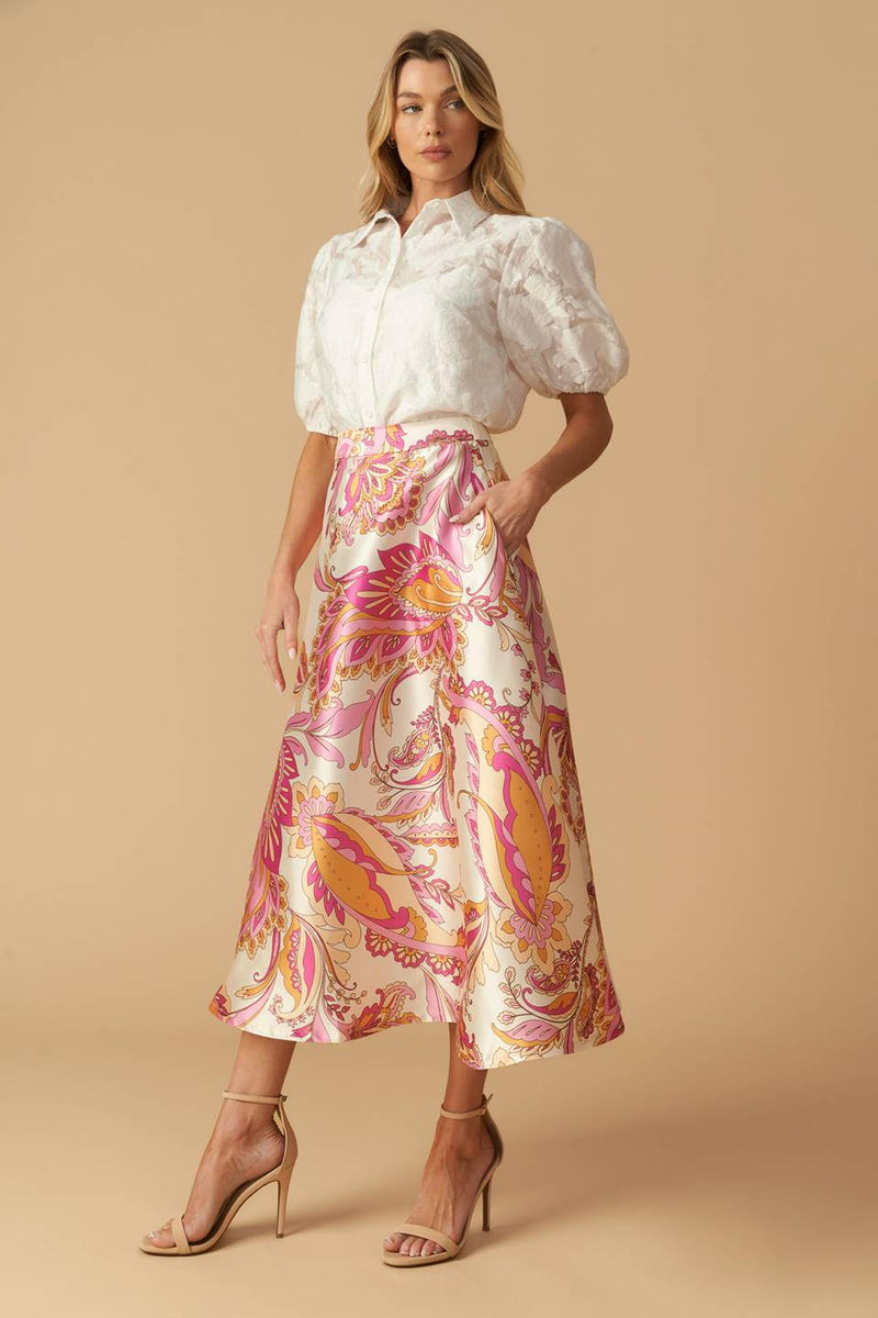 Printed Woven Midi A-Line Skirt