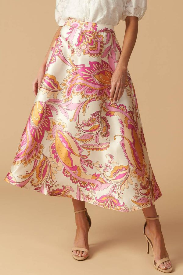 Printed Woven Midi A-Line Skirt