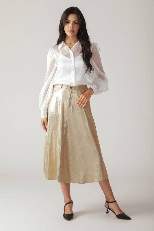 Foiled Faux Leather A-Line Skirt