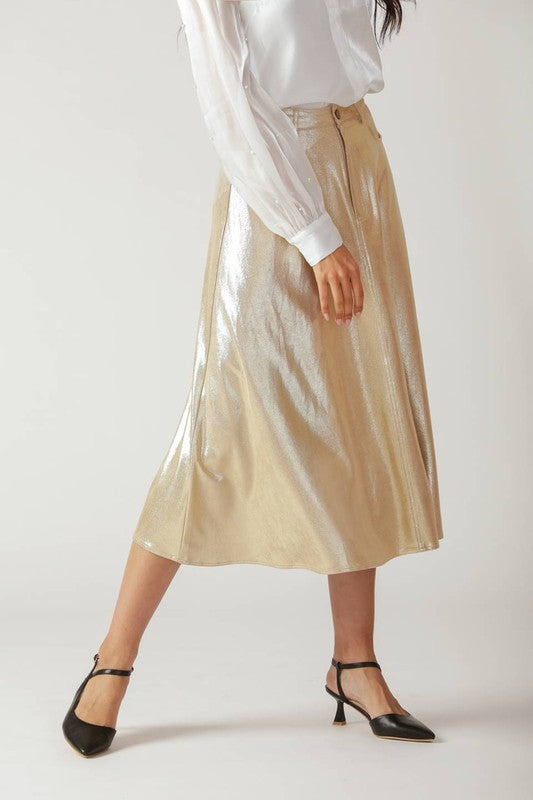 Foiled Faux Leather A-Line Skirt