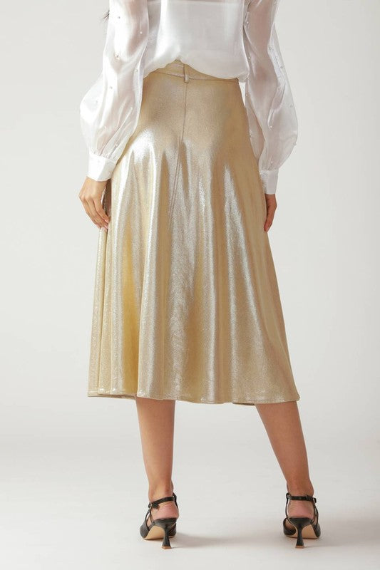Foiled Faux Leather A-Line Skirt