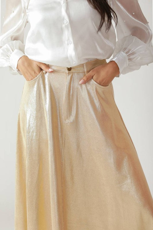 Foiled Faux Leather A-Line Skirt