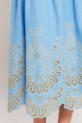 Blue Eyelet Midi Skirt