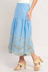 Blue Eyelet Midi Skirt