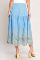 Blue Eyelet Midi Skirt