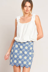 Blue Woven Lace Mini Skirt