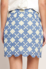Blue Woven Lace Mini Skirt