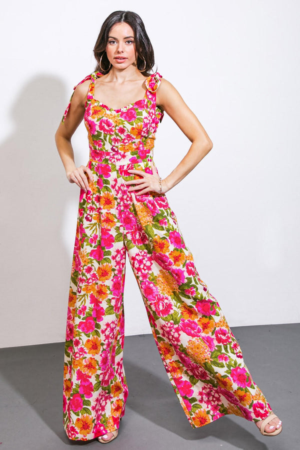 Printed Sweetheart Woven Jumpsuit