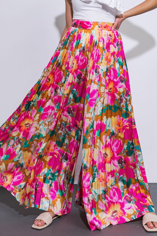 Satin Effect Floral Wide Leg Pant