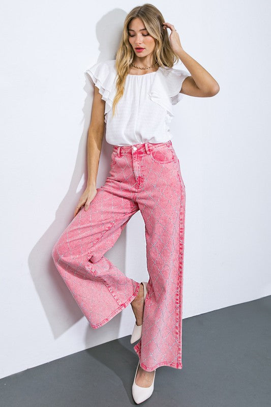 Washed Twill Embellished Pant