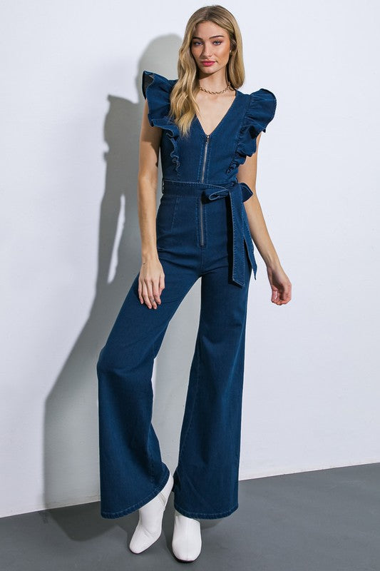 V-Neckline Ruffled Jumpsuit