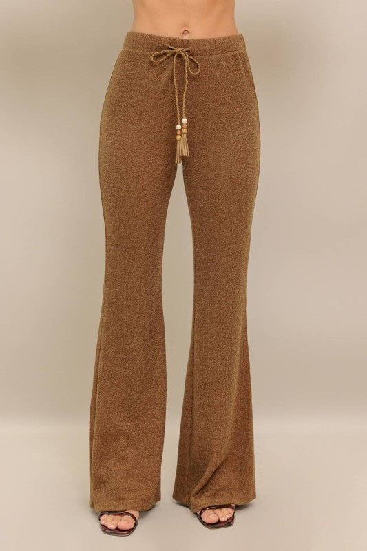 Caramel Brown Knit Flare Pants