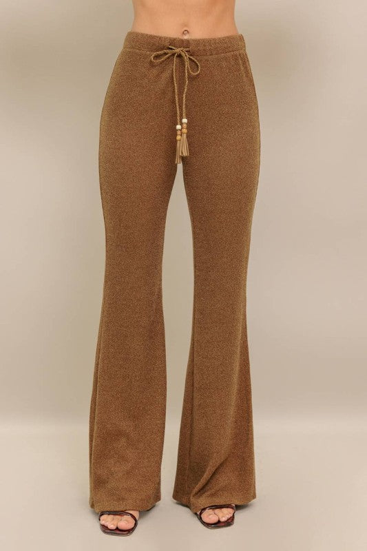 Caramel Brown Knit Flare Pants