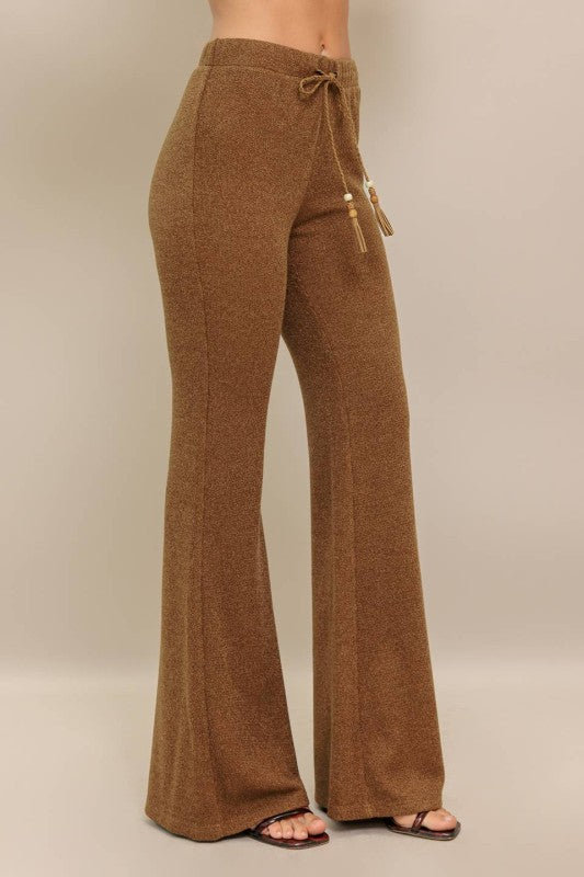 Caramel Brown Knit Flare Pants