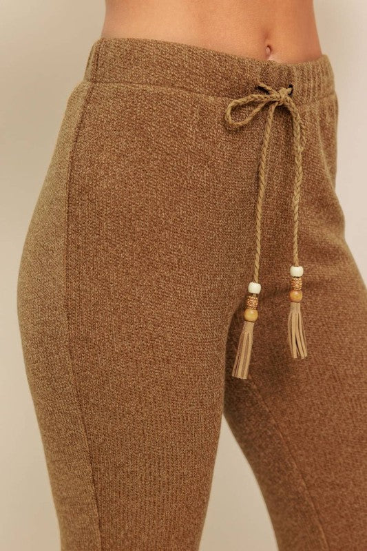 Caramel Brown Knit Flare Pants