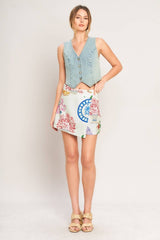 Chic Floral & Coastal Print Mini Skort