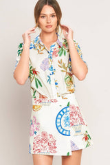 Chic Floral & Coastal Print Mini Skort