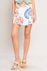 Chic Floral & Coastal Print Mini Skort