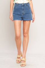 Chic Scalloped Edge High-Waisted Shorts