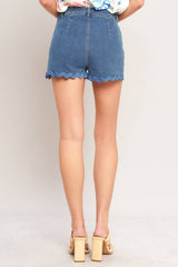 Chic Scalloped Edge High-Waisted Shorts