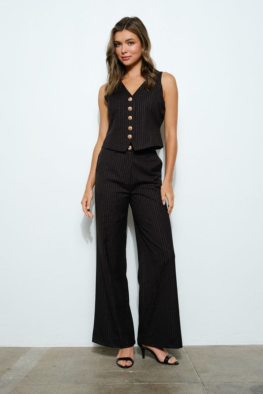 Pinstripe High-Waist Flare Pants