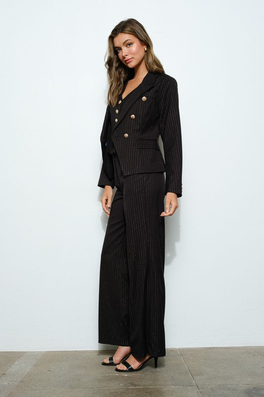 Pinstripe High-Waist Flare Pants