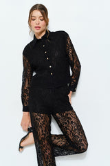 High Waist Sheer Lace Wide-Leg Pants