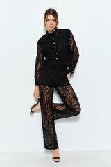 High Waist Sheer Lace Wide-Leg Pants